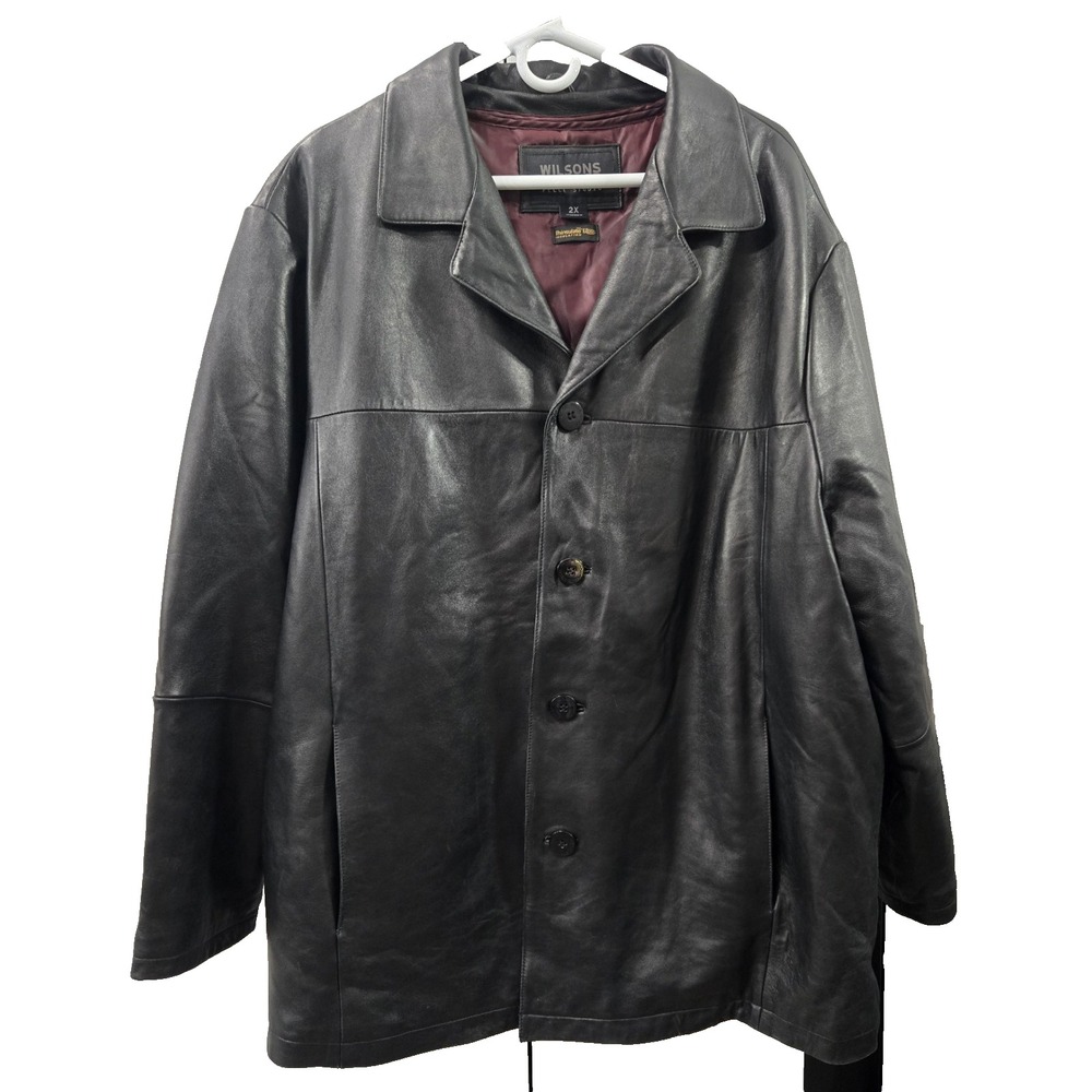 Y2K Wilsons Leather Pelle Studio Coat Men 2XL Trench‎ Coat Black 90s Grunge Goth